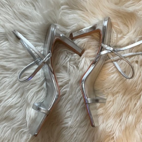 Modatope Women’s Silver Square Open Toe Strappy Ankle Strap Sandal Size 8.5 - Picture 6 of 11